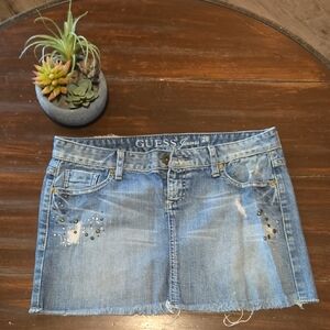 GUESS Women's Distressed Blue Mini Skirt